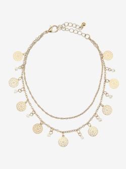 Chaîne de cheville à deux rangées avec petits pendentifs, couleur couleur or, taille 0, marque LASCANA - helline