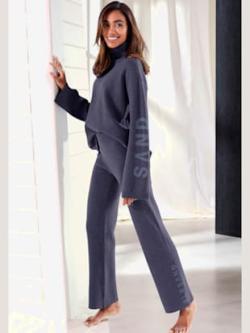 Pantalon en tricot doux et extensible, couleur bleu, taille 50/52, marque Elbsand - helline