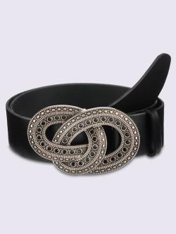 Ceinture boucle décorative, couleur : noir uni, taille 105, 95% cuir de vache;5% métal - helline