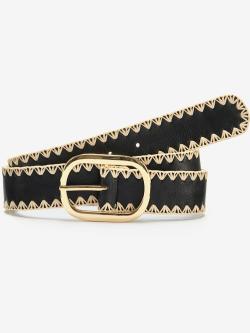 Ceinture hanches ceinture tendance avec boucle dorée, couleur : noir à motifs, taille 75, marque French Connection, 80% cuir;80% imitation cuir -