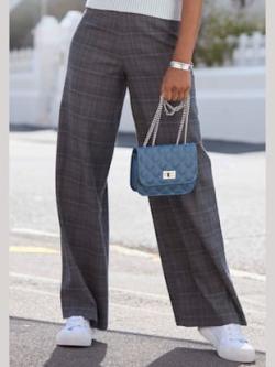 Pantalon tailleur ceinture haute, coleur gris à carreaux - HELLINE