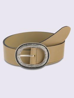 Ceinture boucle décorative, couleur : marron foncé uni, taille 105, 95% cuir de vache;5% métal - helline