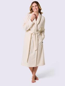 Peignoir pour femme velours, couleur : couleur ivoire clair uni, taille 46/48, marque Cawö, 80% coton;20% polyester - helline