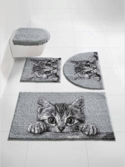 Tapis de bain acrylique facile d'entretien, couleur : gris moyen à motifs, taille 70x120 cm, marque helline home, 100% acrylique - helline