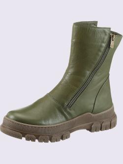 Bottines cuir nappa de vache, couleur : vert olive foncé uni, taille 40, 100% cuir de vache - helline