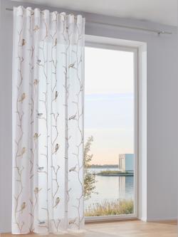 Rideaux lavable en machine, Œillets, couleur : blanc à motifs, taille 225x130 cm, marque helline home, 100% polyester - helline