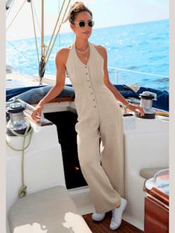 Combinaison avec bride au cou larges bretelles à nouer, couleur marron, taille 40, marque LASCANA - helline