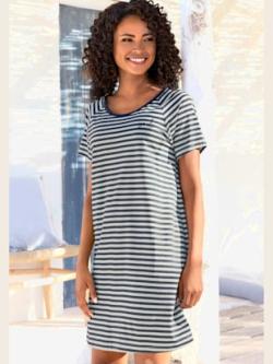Chemise de nuit t-shirt de nuit rayé avec broderie, coleur bleu foncé - HELLINE
