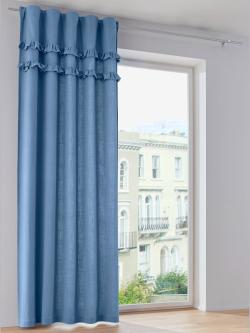 Rideau bavolet de qualité, Œillets, couleur : bleu foncé uni, taille 225x130 cm, marque helline home, 100% coton - helline