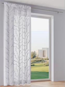 Rideaux lavable en machine, Œillets, couleur : blanc à motifs, taille 145x140 cm, marque helline home, 100% polyester - helline