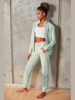 Pantalon détente avec logo brodé, coleur menthe-fils chinés - HELLINE