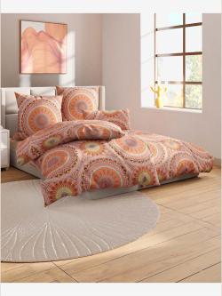 Linge de lit renforcé lisse, Renforcé, couleur : orange moyen à motifs, taille 80x80/155x220 cm, marque wäschepur, 100% coton - helline