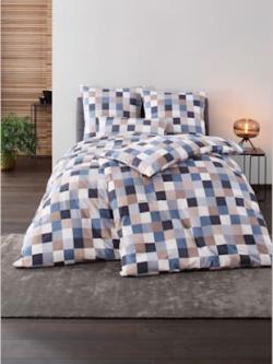 Linge de lit qualité satin chatoyant, couleur bleu-beige - HELLINE