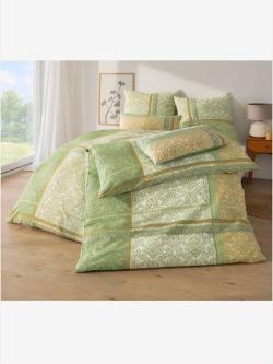 Linge de lit seersucker à repassage superflu, couleur vert, taille 80x80/155x200 cm, marque Biberna - helline
