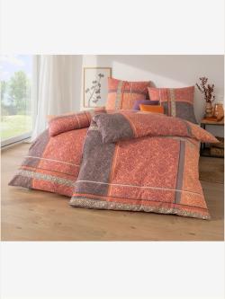 Linge de lit seersucker à repassage superflu, couleur orange, taille 40x80/135x200 cm, marque Biberna - helline