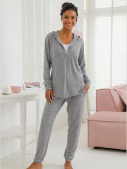 Pantalon femme effet tricot coupe décontractée, coleur gris clair chiné - HELLINE