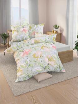 Linge de lit flanelle fine douce, couleur vert, taille 80x80/155x220 cm, marque Biberna - helline