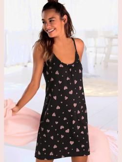 Déshabillé chemise de nuit avec imprimé cœur, couleur noir, taille 34/36, marque Vivance Dreams - helline