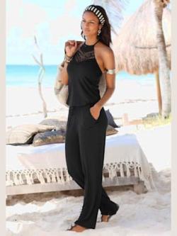 Combinaison avec bride au cou coupe dos nu, coleur noir - HELLINE