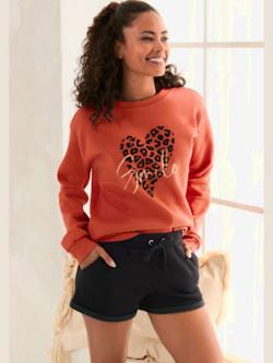 Sweat-shirt t-shirt détente à encolure ronde, couleur marron, taille 34/36, marque LASCANA - helline