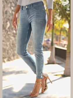 Jegging fermeture à glissière et bouton, coleur bleu clair délavé - HELLINE