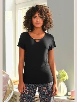 Haut de pyjama t-shirt à manches courtes avec encolure ronde, couleur noir, taille 46/48, marque s.Oliver - helline
