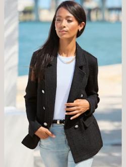 Blazer court col à revers tendance, couleur noir - HELLINE