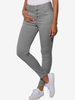 Jean taille haute, fermeture boutonnée devant, couleur gris - HELLINE