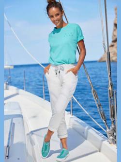 Pantalon molletonné, couleur blanc, taille L (42), marque Elbsand - helline