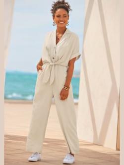 Combinaison patte de boutonnage devant, coleur beige - HELLINE