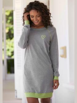 Chemise de nuit avec bords-côtes en fils teintés couleur fluo, couleur gris, taille 38/40, marque Vivance Dreams - helline