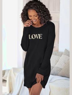 Chemise de nuit courte avec grand imprimé devant, couleur noir, taille 38/40, marque Vivance Dreams - helline