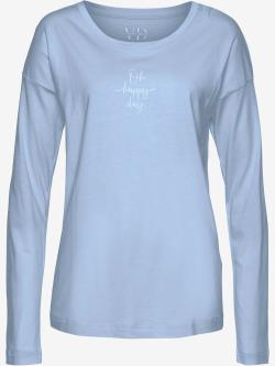 Haut de pyjama t-shirt à manches longues avec imprimé devant, couleur bleu, taille 34/36, marque Vivance Dreams - helline