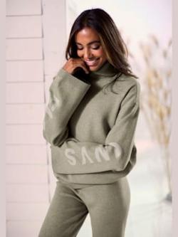 Sweater sweatshirt en tricot doux et élastique, couleur vert, taille 46/48, marque Elbsand - helline