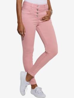 Jean taille haute, fermeture boutonnée devant, couleur vieux rose - HELLINE