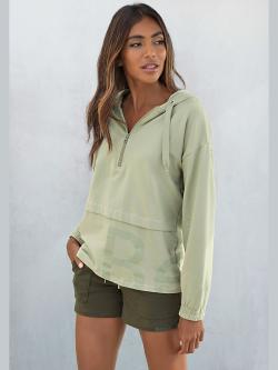 Sweatshirt avec glissière et capuche, couleur vert, taille 42/44, marque Bench. Loungewear - helline