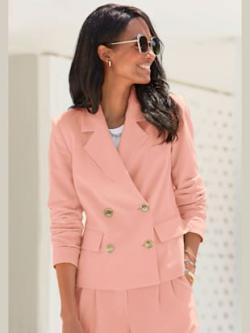 Blazer court blazer doublé avec col à revers pour elle, couleur rose - HELLINE