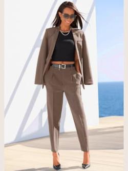 Pantalon tailleur femme élégant, coleur kaki - HELLINE
