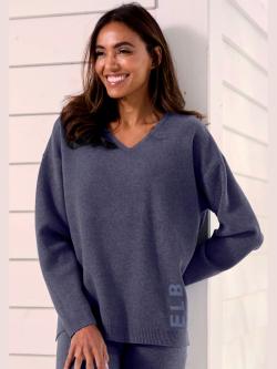 Sweater tricot doux et extensible, couleur bleu, taille 42/44, marque Elbsand - helline