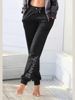 Pantalon détente pantalon molletonné décontracté et logo imprimé, coleur noir - HELLINE