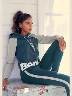 Sweatshirt à capuche pull à capuche avec logo imprimé style haut court, couleur vert, taille 42/44, marque Bench. Loungewear - helline
