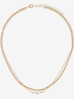 Chaîne en acier inoxydable collier en acier inoxydable avec deux rangées et perles d'eau douce artificielles, couleur couleur or, taille 0, marque