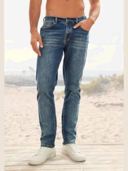 Jean buffalo coupe 5 poches pour lui, couleur bleu foncé-denim - HELLINE