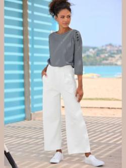 Pantalon molletonné ceinture avec coulisse, couleur blanc, taille XL (44), marque Elbsand - helline