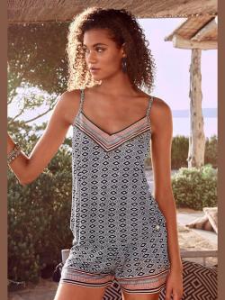 Short de nuit short avec motif ethnique, couleur marron, taille 38/40, marque Vivance Dreams - helline