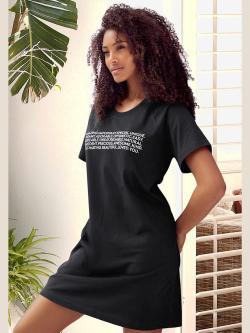T-shirt de nuit avec inscription encolure ronde douce, couleur : noir uni, taille 34/36, marque KangaROOS, 100% coton - helline