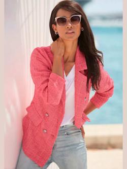 Blazer court col à revers tendance, couleur corail - HELLINE