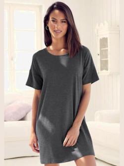 T-shirt de nuit court en qualité côtelée douce, coleur gris foncé - HELLINE