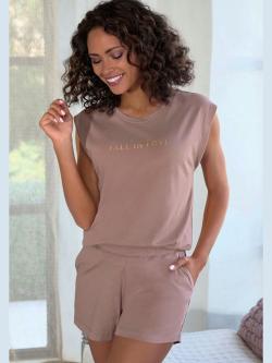 Pyjama court avec détails imprimés, couleur violet, taille 38/40, marque Vivance Dreams - helline