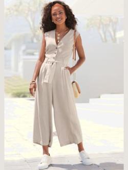 Combinaison courte patte de boutonnage devant, couleur marron, taille 42, marque LASCANA - helline